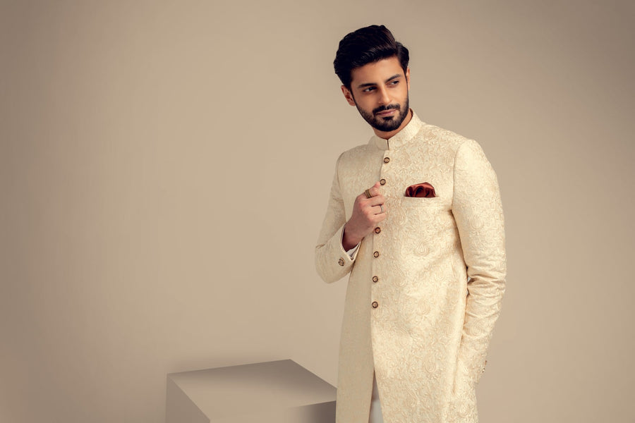 CREAM PASTLEY EMBROIDERED SHERWANI