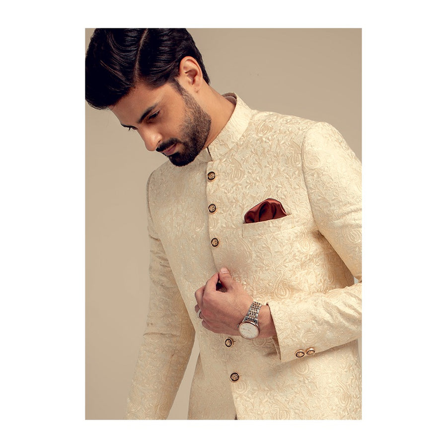 CREAM PASTLEY EMBROIDERED SHERWANI