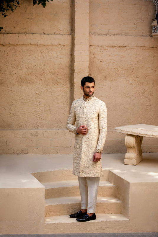 Off white Hand Embroidered Sherwani