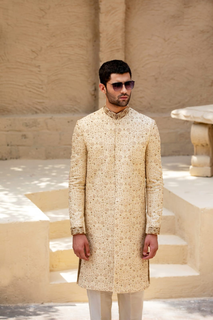 Off white Hand Embroidered Sherwani