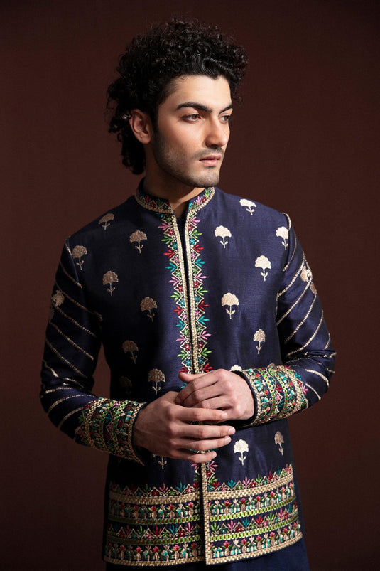 DELUXE BLUE EMBROIDERED PRINCE COAT