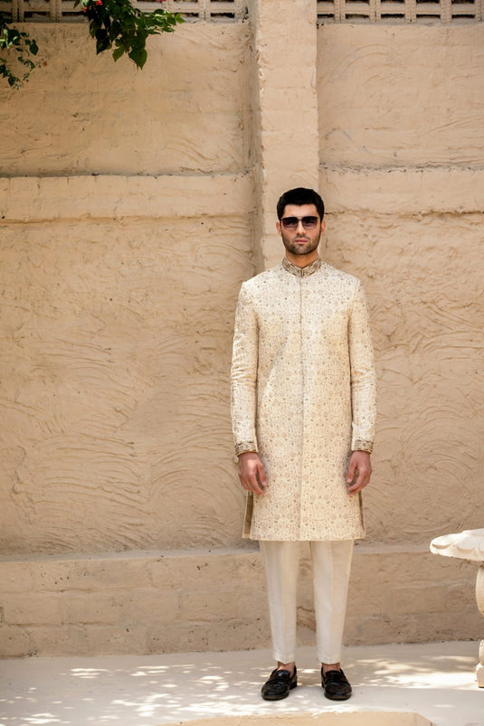 Off white Hand Embroidered Sherwani