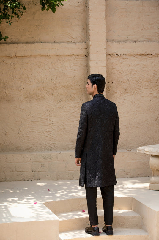 Black Hand Embroidered Sherwani