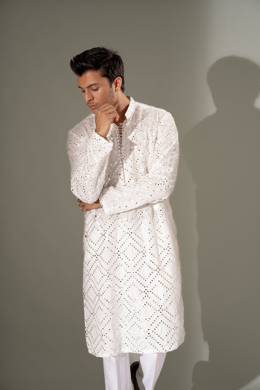 FEATHER WHITE KURTA PAJAMA