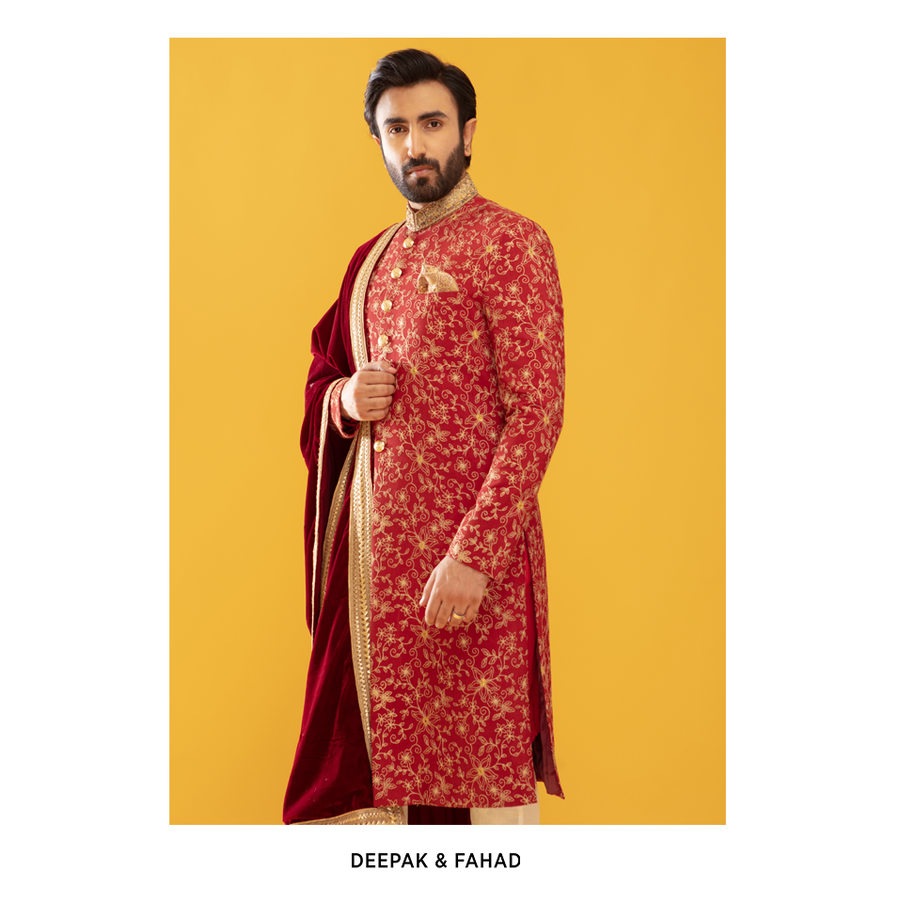 Maroon Embroidered Sherwani