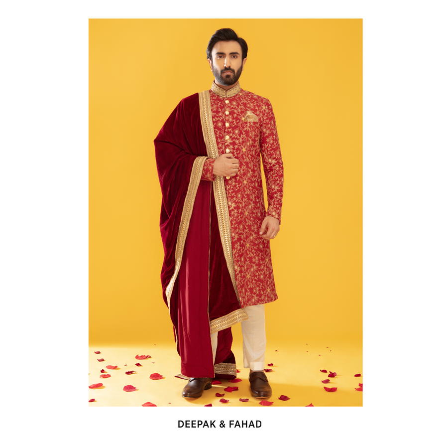 Maroon Embroidered Sherwani