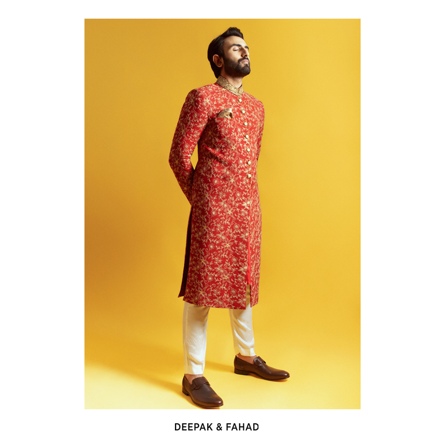 Maroon Embroidered Sherwani