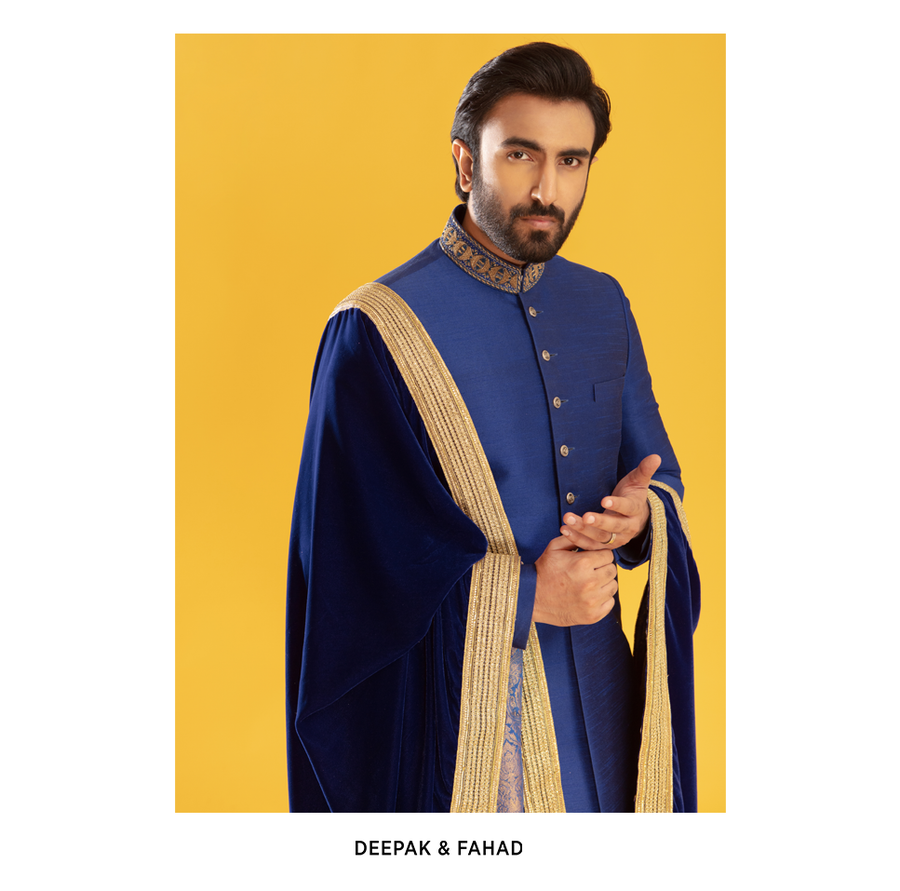 CLASSIC BLUE RAW SILK SHERWANI