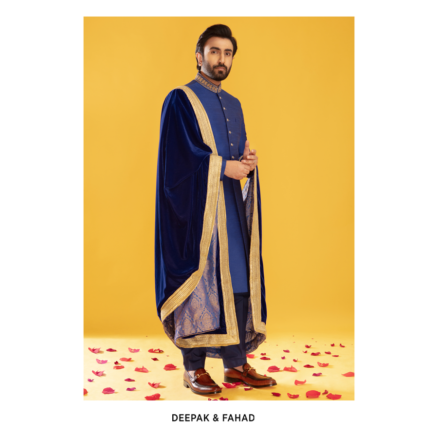 CLASSIC BLUE RAW SILK SHERWANI