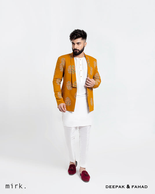 MUSTARD EMBROIDERED DINNER JACKET