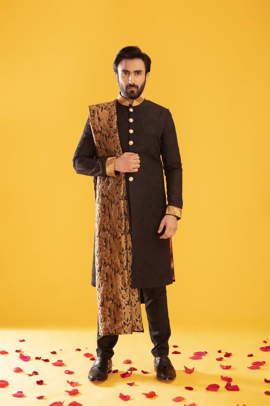 Black Embroidered Sherwani