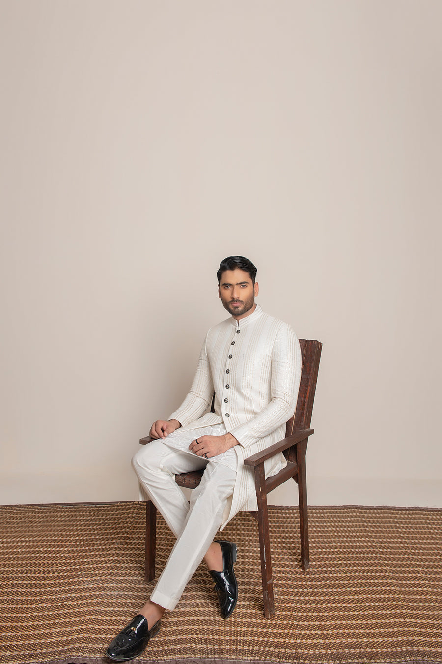 White embroidered (sequins) Sherwani