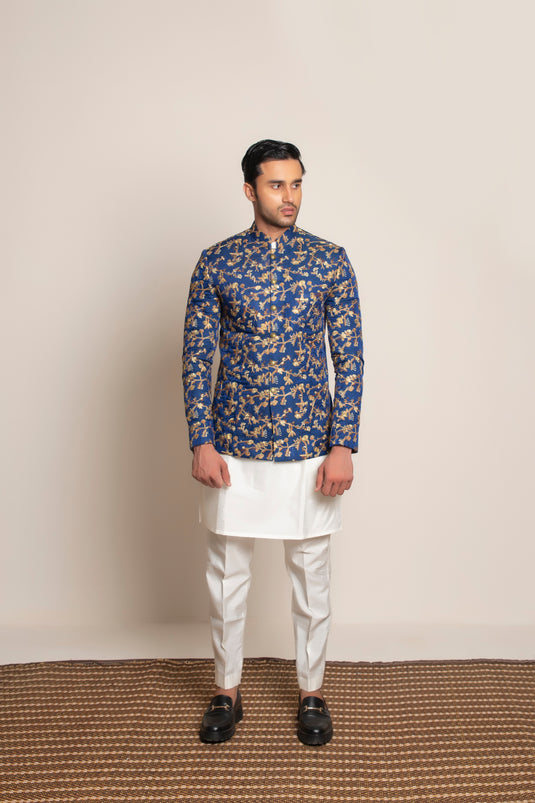 BLUE EMBROIDERED PRINCE COAT