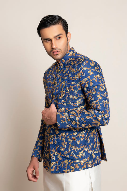 BLUE EMBROIDERED PRINCE COAT