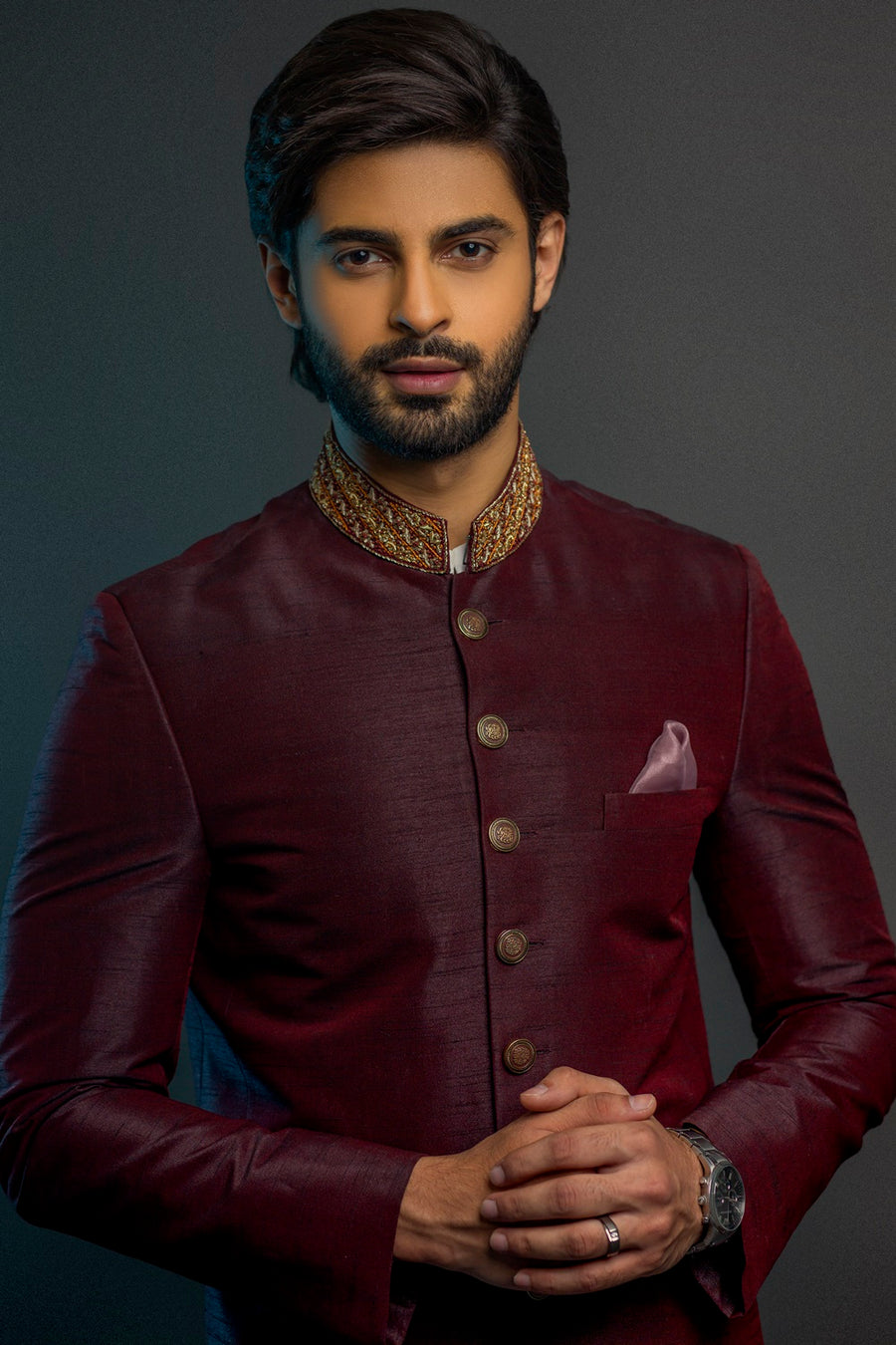 CLASSIC MAROON RAW SILK SHERWANI